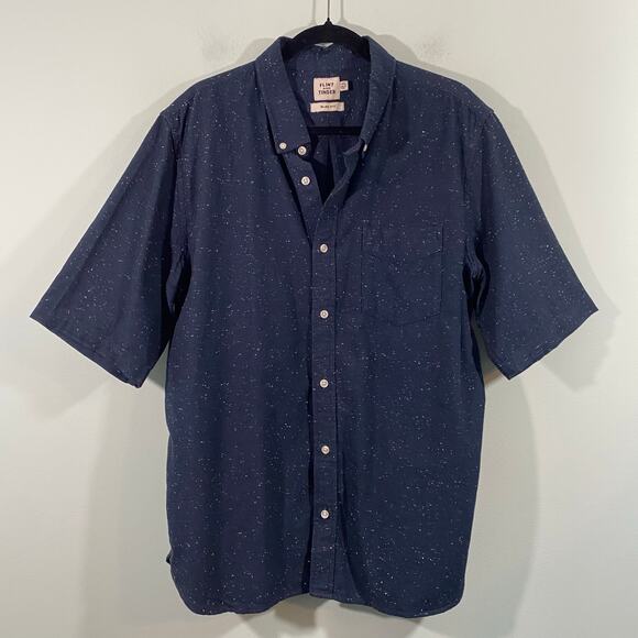 Flint And Tinder Navy Speckle Fabric Slim Fit Short Sleeve Button Up Shirt XXL - Picture 1 of 8